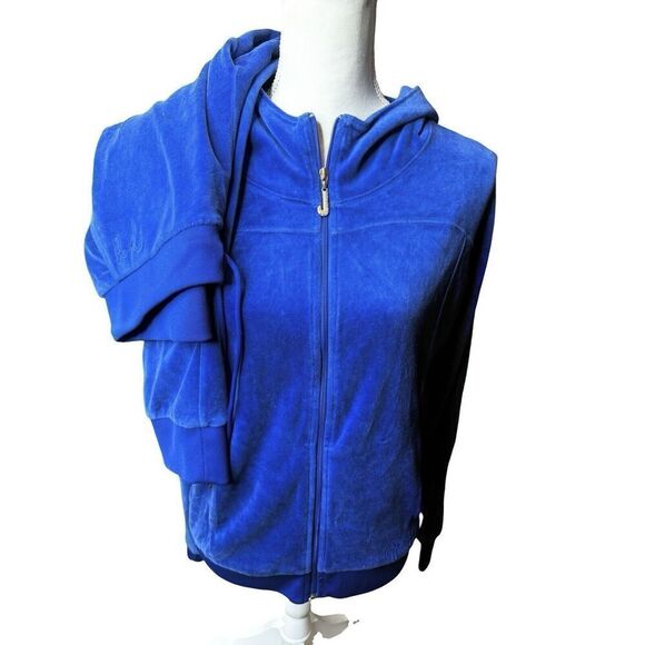 Juicy Couture Velour Track Suit Hoodie And Matching Blue Jogger Pants Size L - Picture 1 of 15